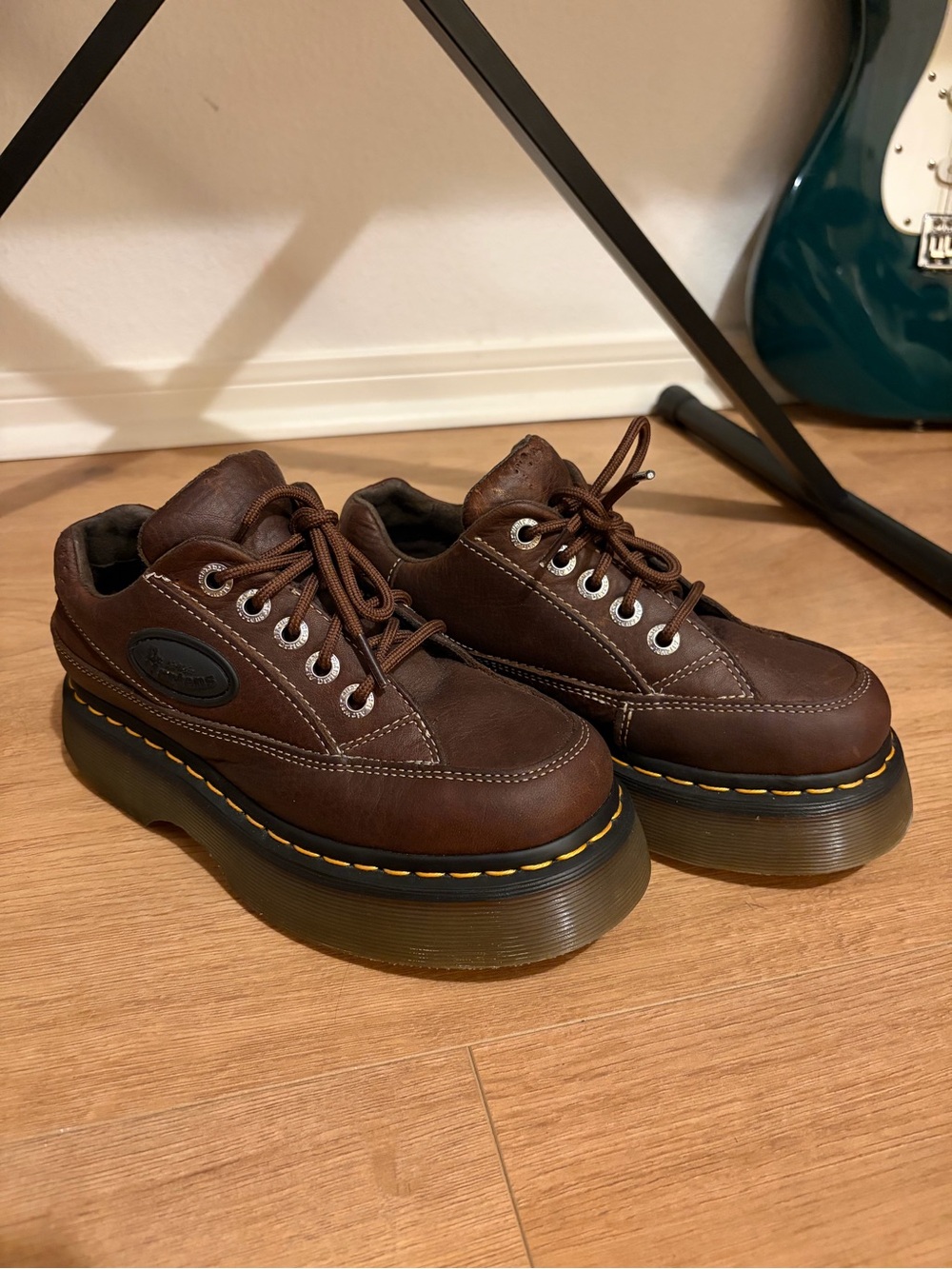 Dr. Martens Brown Leather Platform Lace-Up Sneakers